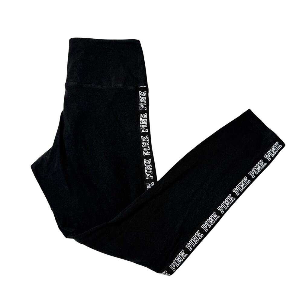 Victoria’s Secret PINK Black Logo Leggings L Y2K Yoga Athleisure